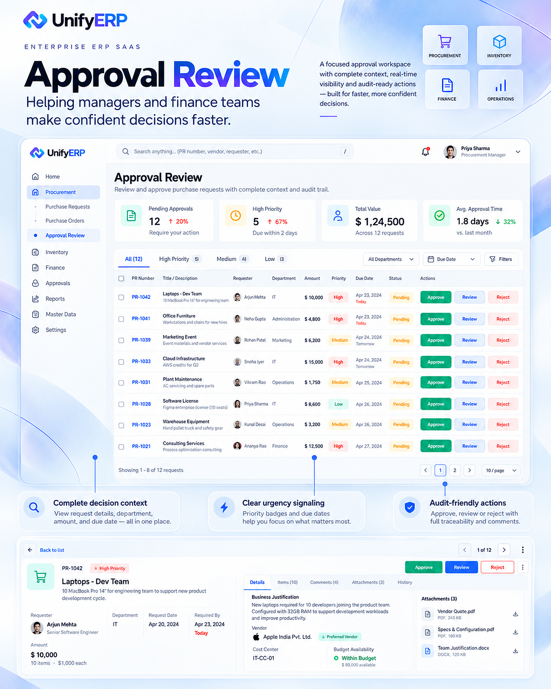 UnifyERP case study 22: Approval Review Light Theme