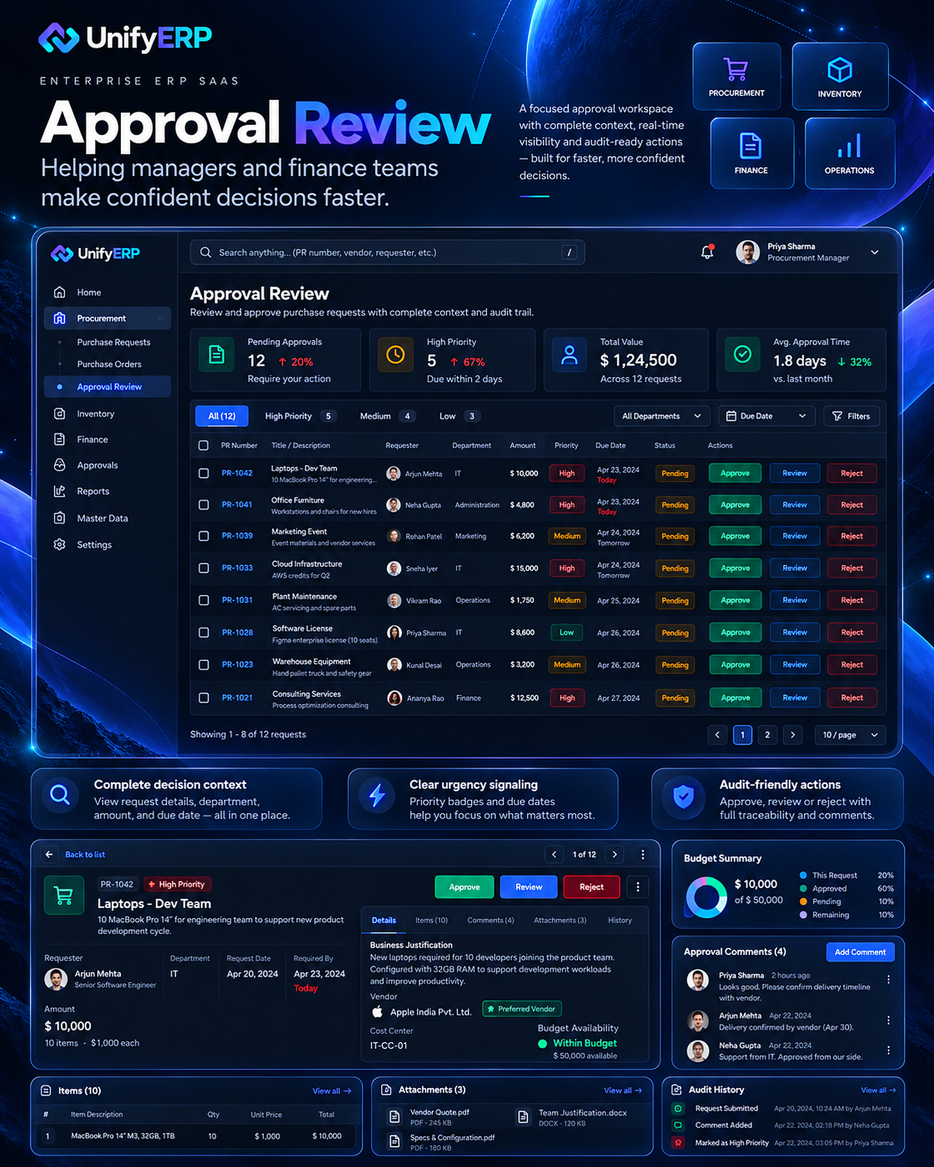 UnifyERP case study 27: Approval Review Dark Theme